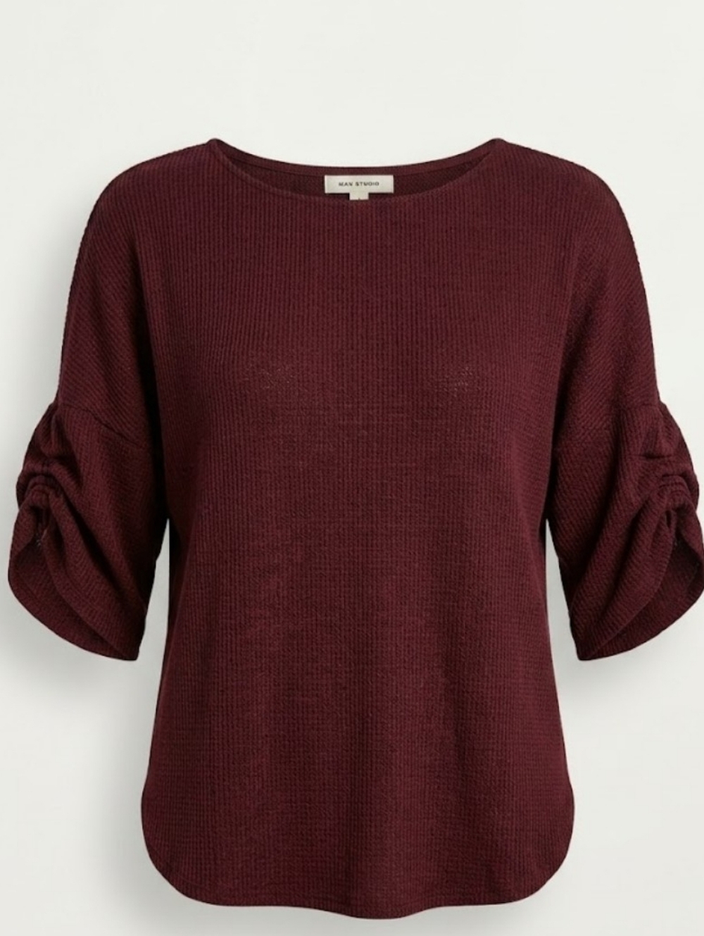 Max Studio Burgundy Ruched Sleeve Knit Top
